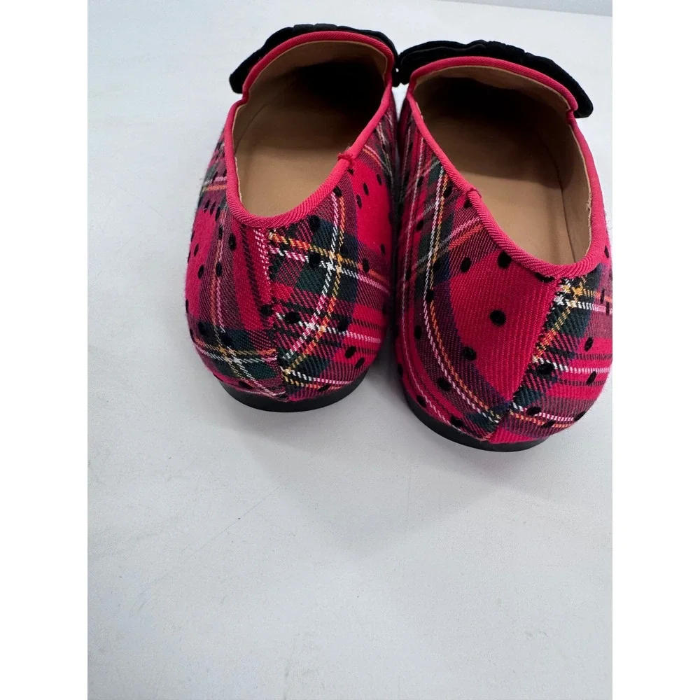 Talbots Ryan Loafers Women 9M Red Plaid Polka Dot Velvet Bow Flat Shoes